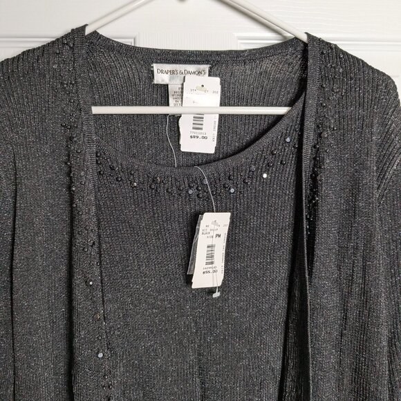 Draper's & Damon's Women's Beaded Sweater Set Petite M, NWT, Black Tank Cardigan - Picture 3 of 16